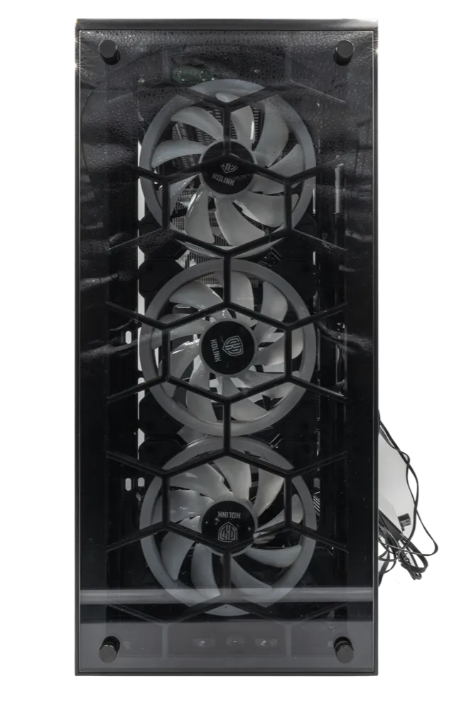 Glass-panel gaming PC with three fans